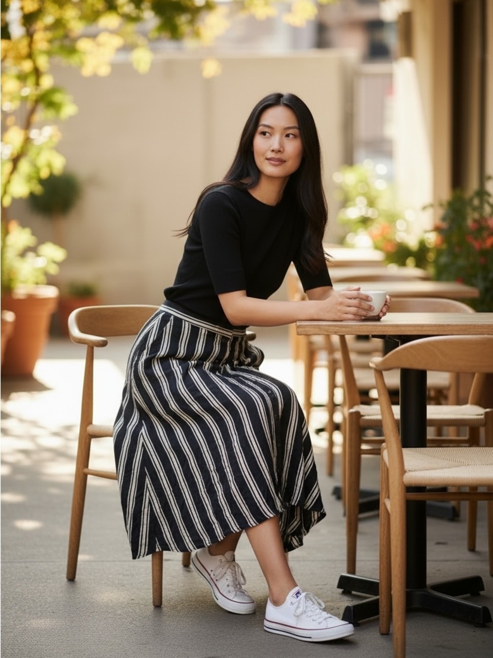 Forever 21 Black and Cream Button-Down Maxi Skirt